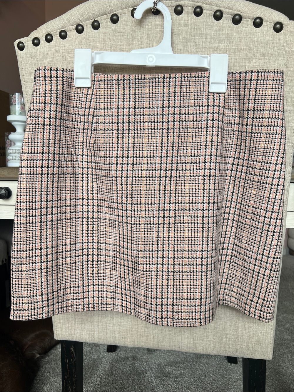 Pink Lily - Because I Found You Light Pink Plaid Skirt